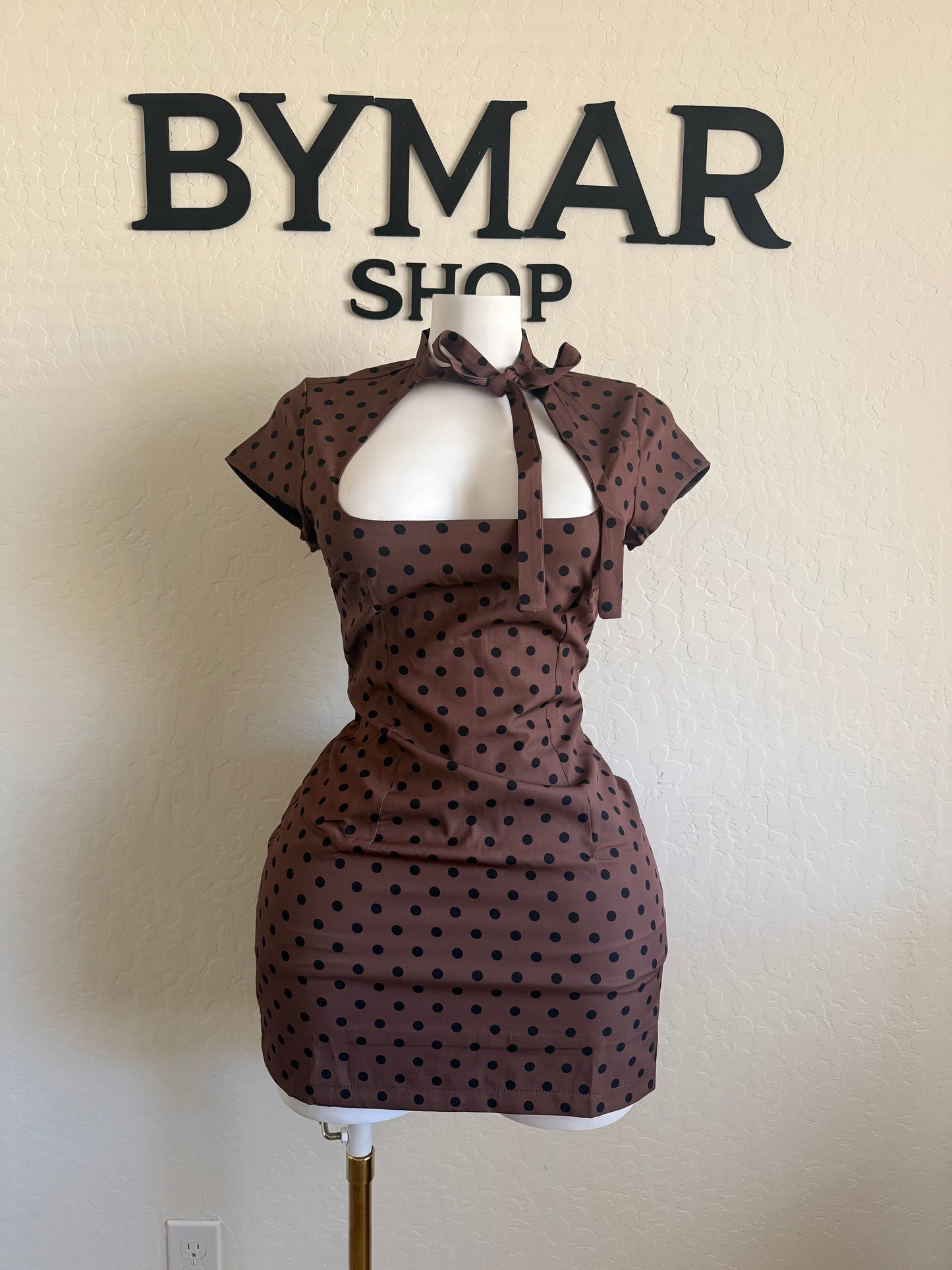 Polka dots dress (beige, brown, pink)
