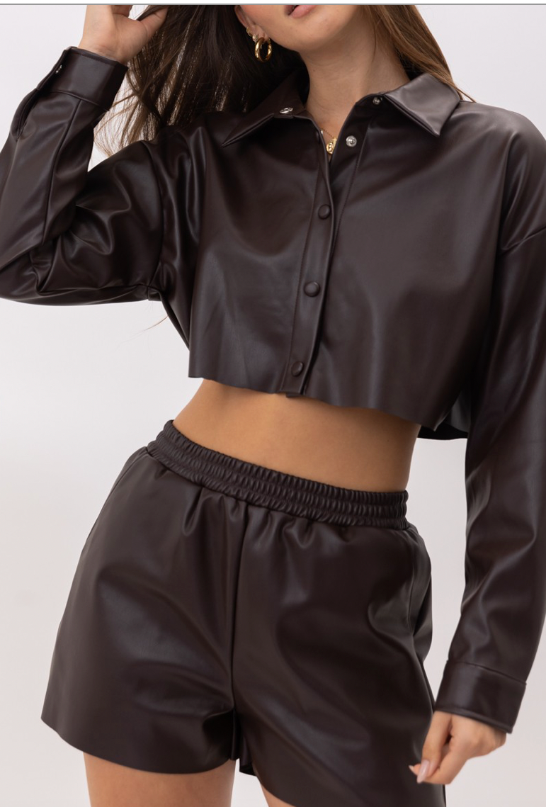 Brown leather shorts