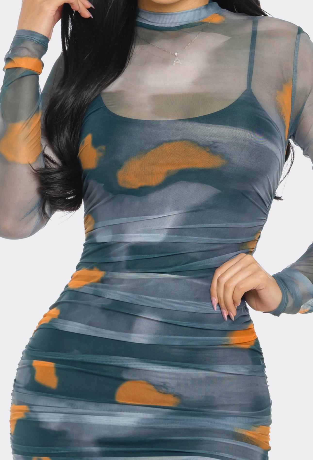 Vestido largo estampado topos