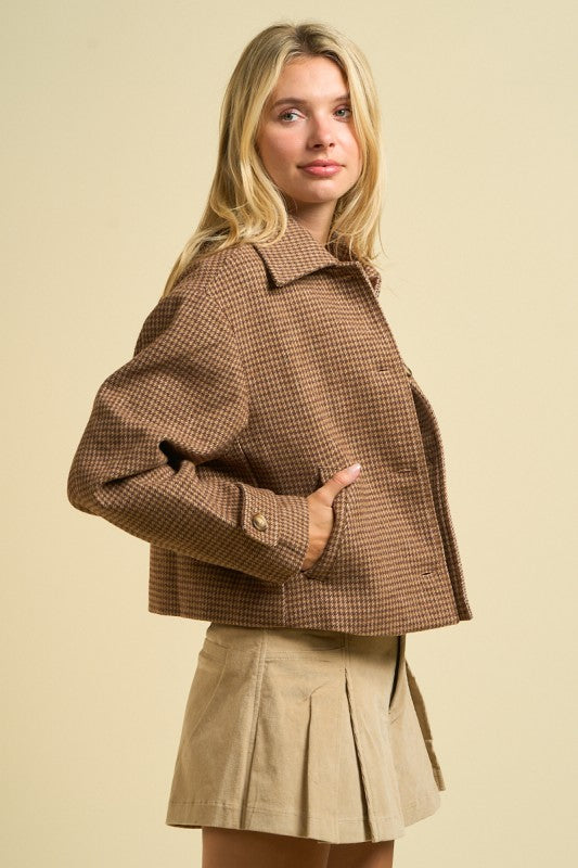 Houndstooth cropped jacket