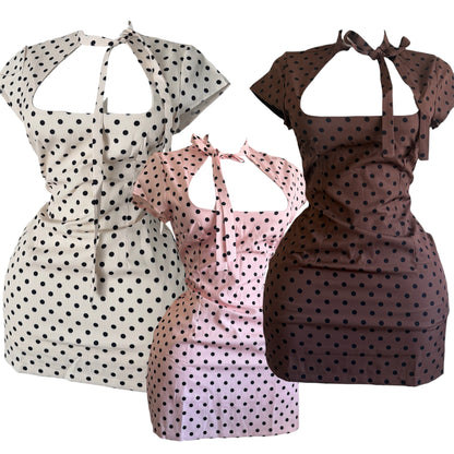 Polka dots dress (beige, brown, pink)