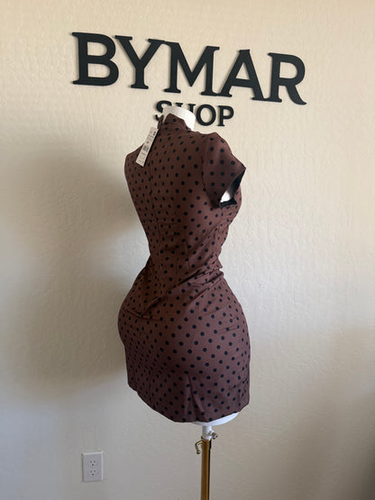 Polka dots dress (beige, brown, pink)
