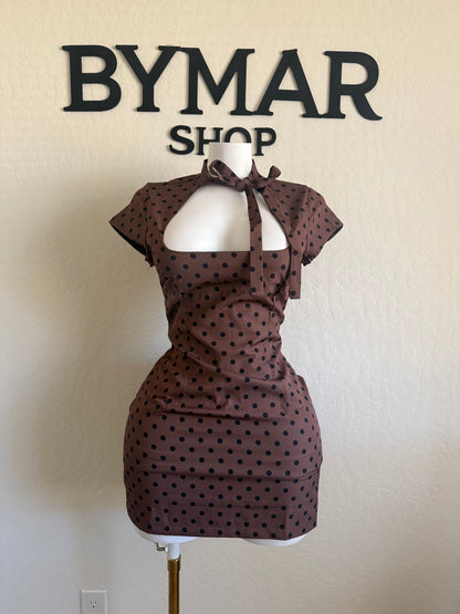 Polka dots dress (beige, brown, pink)
