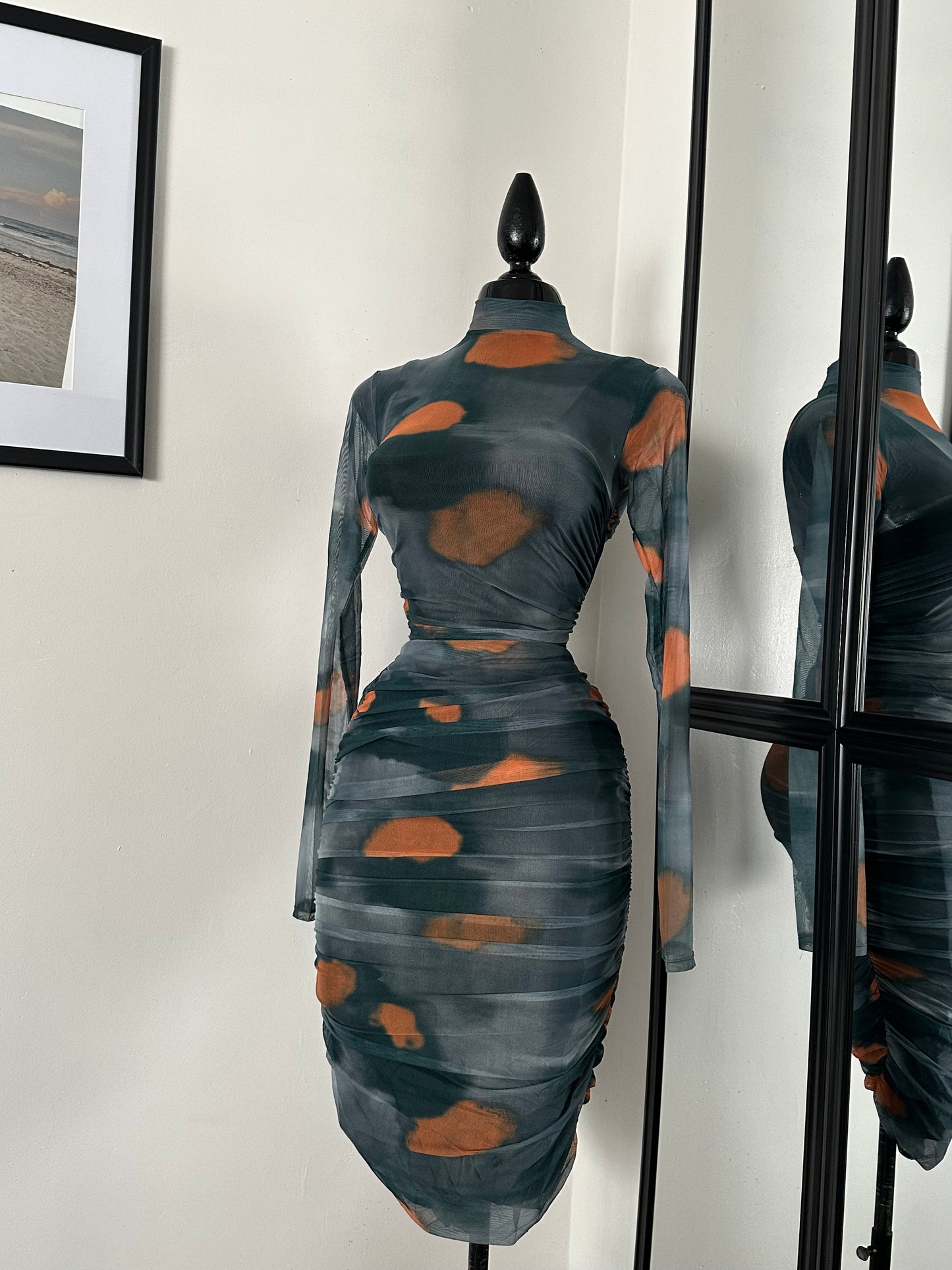 Vestido largo estampado topos