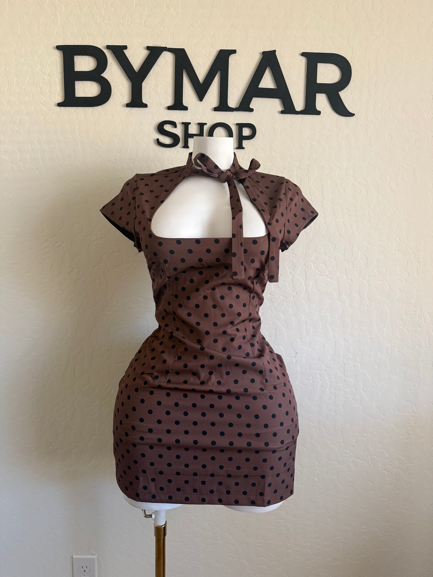 Polka dots dress (beige, brown, pink)