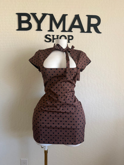 Polka dots dress (beige, brown, pink)