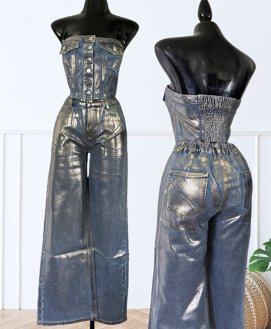 Conjunto oro + denim