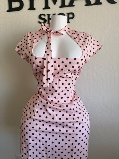 Polka dots dress (beige, brown, pink)