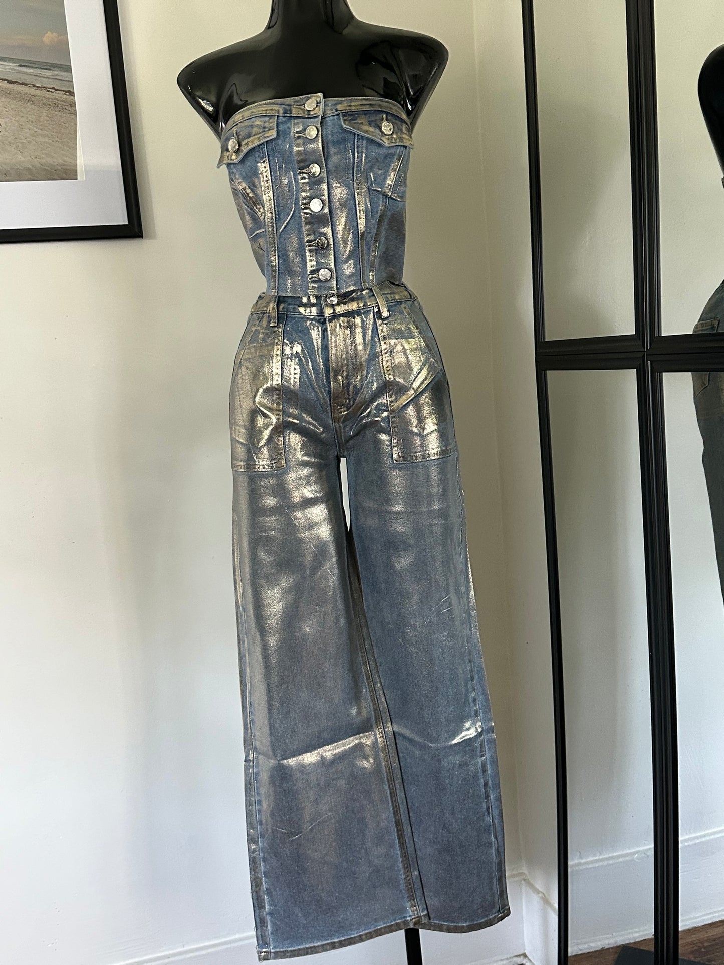 Conjunto oro + denim