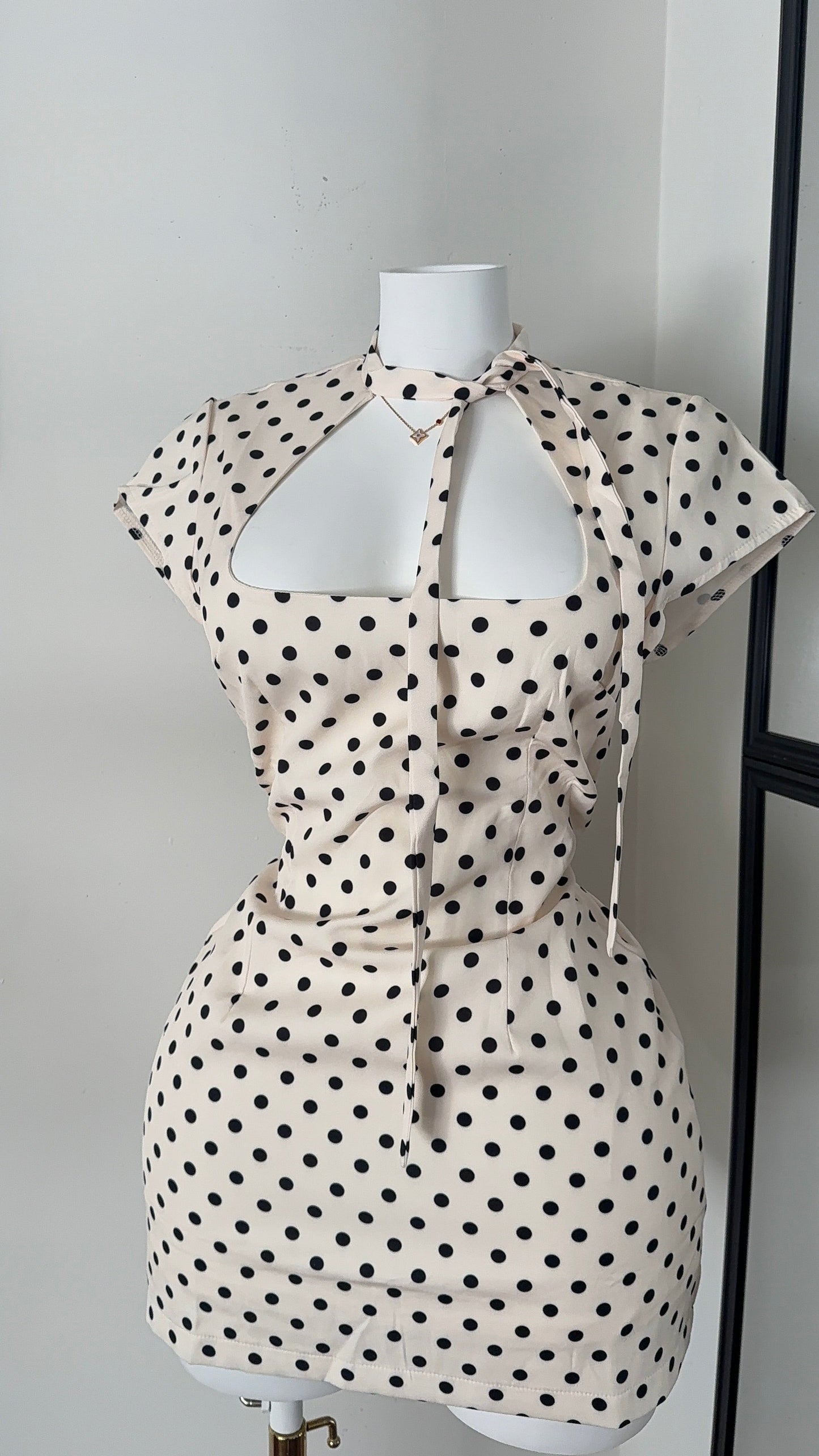 Polka dots dress (beige, brown, pink)