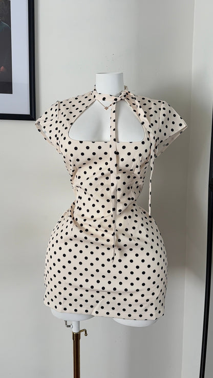 Polka dots dress (beige, brown, pink)