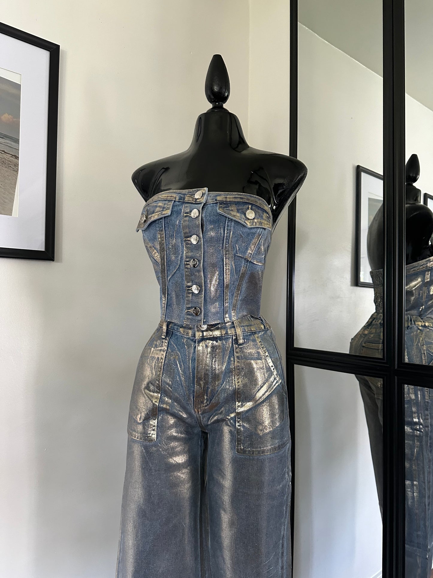 Conjunto oro + denim
