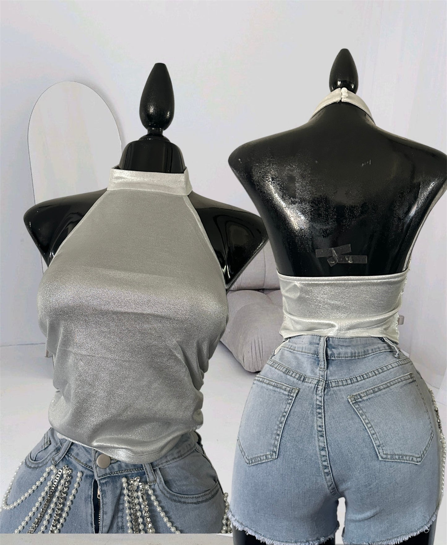 Metallic halter top