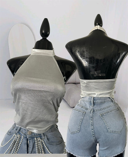 Metallic halter top