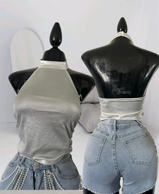 Metallic halter top