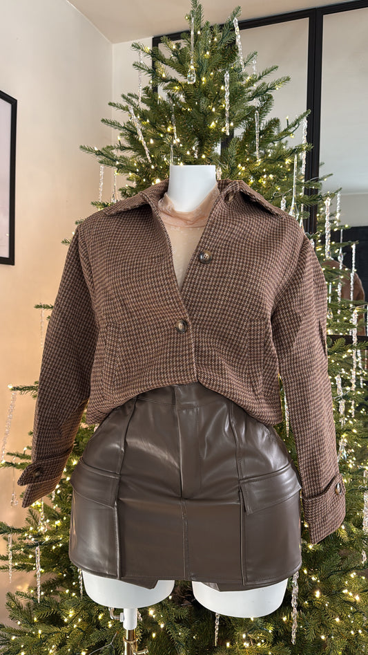 Houndstooth cropped jacket